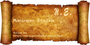 Maninger Etelka névjegykártya